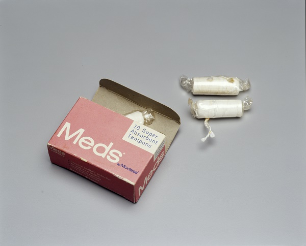 Photograph of tampons and box 'Meds by Modessa'
